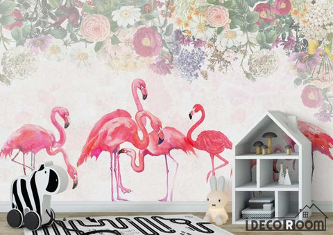 Image of Modern minimalist flamingo plant floral wallpaper wall murals IDCWP-HL-000244