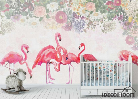 Image of Modern minimalist flamingo plant floral wallpaper wall murals IDCWP-HL-000244