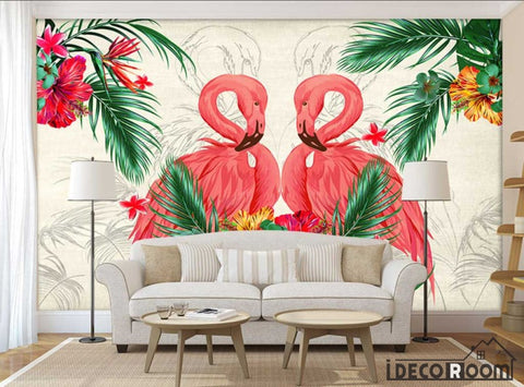 Image of Southeast Asian tropical plant flamingo bedside wallpaper wall murals IDCWP-HL-000249