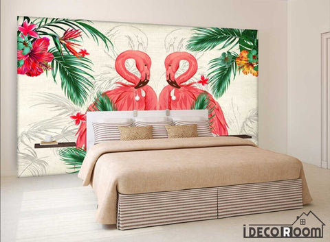 Image of Southeast Asian tropical plant flamingo bedside wallpaper wall murals IDCWP-HL-000249