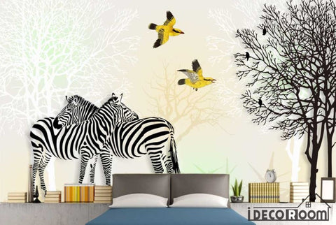 Image of Nordic zebra tree oil painting sofa wallpaper wall murals IDCWP-HL-000250
