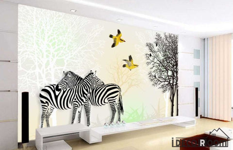 Image of Nordic zebra tree oil painting sofa wallpaper wall murals IDCWP-HL-000250