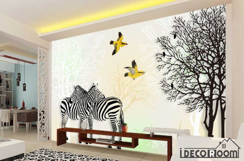 Image of Nordic zebra tree oil painting sofa wallpaper wall murals IDCWP-HL-000250