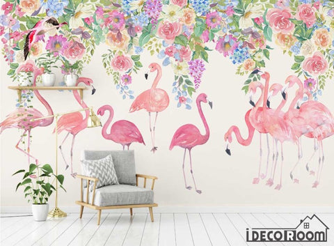 Image of Modern minimalist flamingo floral Nordic wallpaper wall murals IDCWP-HL-000251