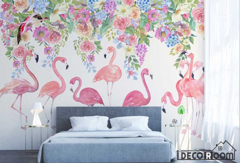 Image of Modern minimalist flamingo floral Nordic wallpaper wall murals IDCWP-HL-000251