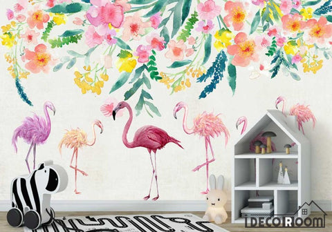 Image of Modern minimalist flamingo floral Nordic wallpaper wall murals IDCWP-HL-000253