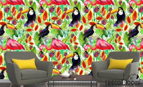 Image of Nordic tropical plants flowers birds wallpaper wall muralss IDCWP-HL-000254