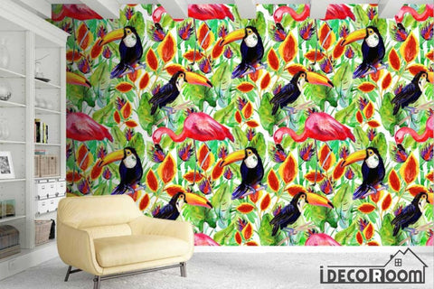 Image of Nordic tropical plants flowers birds wallpaper wall muralss IDCWP-HL-000254
