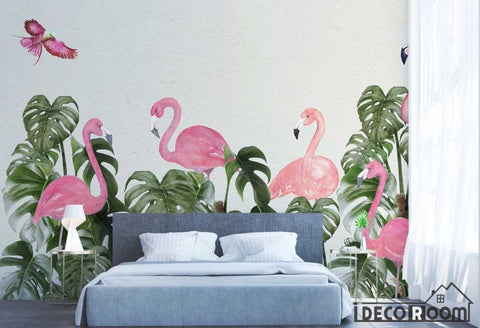 Image of Scandinavian flamingo turtle leaves wallpaper wall murals IDCWP-HL-000255