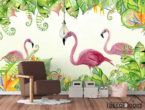 Image of Modern minimalist tropical plant flamingo wallpaper wall murals IDCWP-HL-000265