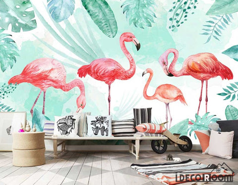 Image of Northern Europe Flamingo banana leaf wallpaper wall murals IDCWP-HL-000267
