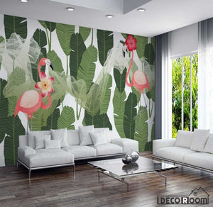 rainforest banana leaf flamingo minimalist wallpaper wall murals IDCWP-HL-000269