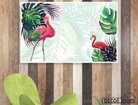 Image of Scandinavian plantain turtle leaf flamingo wallpaper wall murals IDCWP-HL-000270