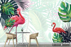Scandinavian plantain turtle leaf flamingo wallpaper wall murals IDCWP-HL-000270