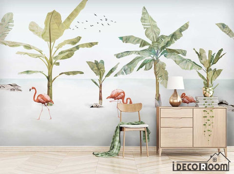 Image of Scandinavian plant seaside banana tree flamingo wallpaper wall murals IDCWP-HL-000271