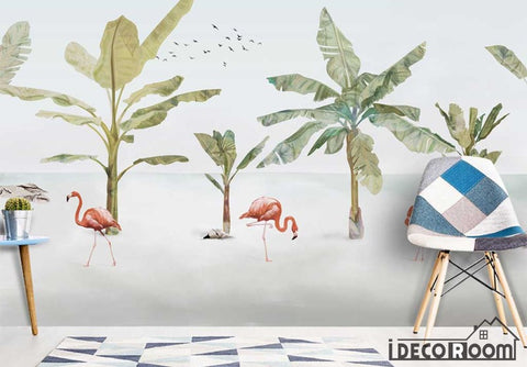 Image of Scandinavian plant seaside banana tree flamingo wallpaper wall murals IDCWP-HL-000271