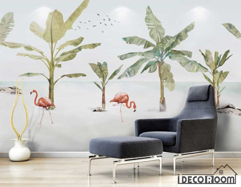 Image of Scandinavian plant seaside banana tree flamingo wallpaper wall murals IDCWP-HL-000271