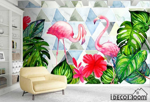 Image of Nordic tropical plants geometric flamingo wallpaper wall murals IDCWP-HL-000274