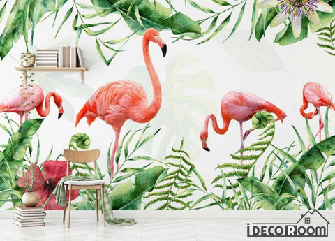 Image of Nordic minimalist flamingo tropical leaves wallpaper wall murals IDCWP-HL-000275