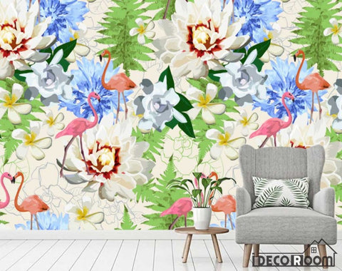 Image of European retro banana leaf flamingo wallpaper wall murals IDCWP-HL-000276