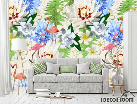 Image of European retro banana leaf flamingo wallpaper wall murals IDCWP-HL-000276