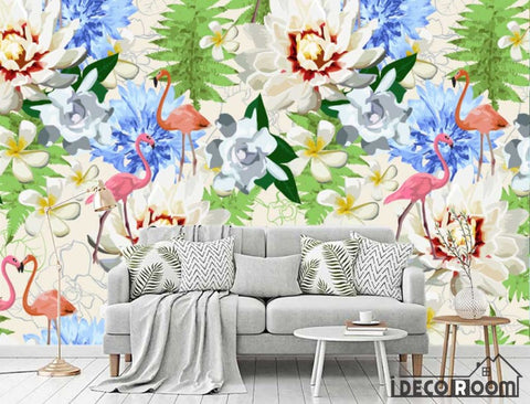 Image of European retro banana leaf flamingo wallpaper wall murals IDCWP-HL-000276