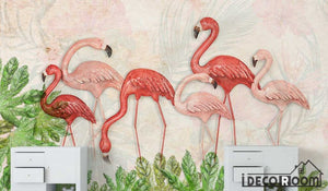 Scandinavian Flamingo Turtle Leaf Plant wallpaper wall murals IDCWP-HL-000282