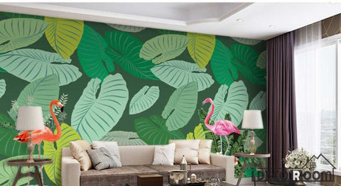 Image of Scandinavian Flamingo Turtle Leaf Plant wallpaper wall murals IDCWP-HL-000284