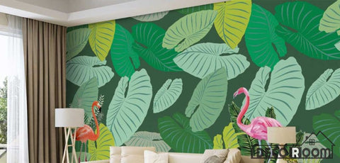 Image of Scandinavian Flamingo Turtle Leaf Plant wallpaper wall murals IDCWP-HL-000284