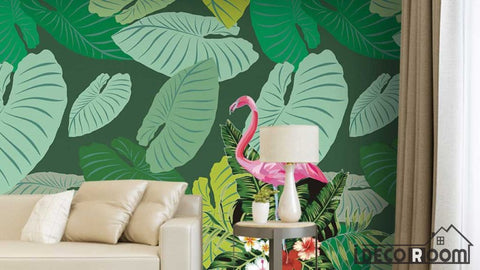 Image of Scandinavian Flamingo Turtle Leaf Plant wallpaper wall murals IDCWP-HL-000284