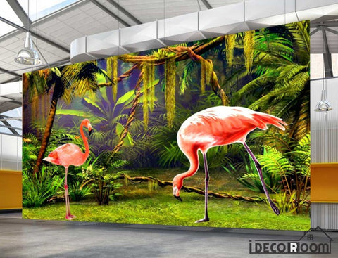 Image of Tropical rainforest flamingo wallpaper wall murals IDCWP-HL-000286