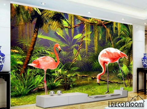 Image of Tropical rainforest flamingo wallpaper wall murals IDCWP-HL-000286