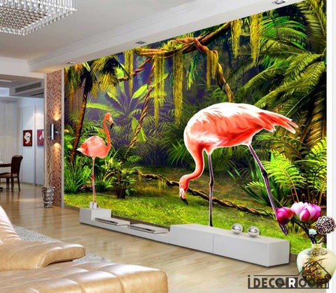Image of Tropical rainforest flamingo wallpaper wall murals IDCWP-HL-000286