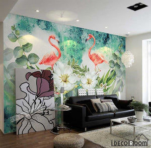 Nordic minimalist  floral flamingo wallpaper wall murals IDCWP-HL-000287
