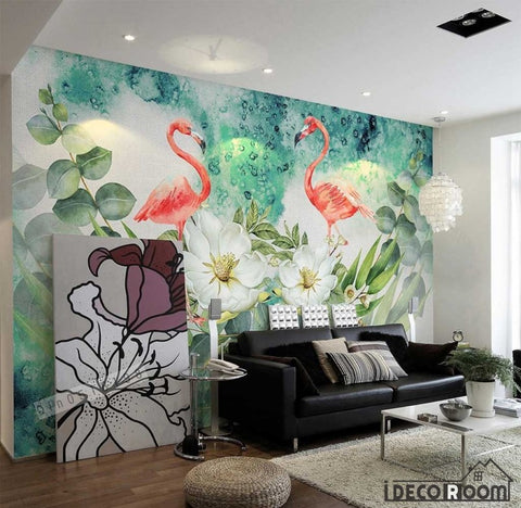 Image of Nordic minimalist floral flamingo wallpaper wall murals IDCWP-HL-000287