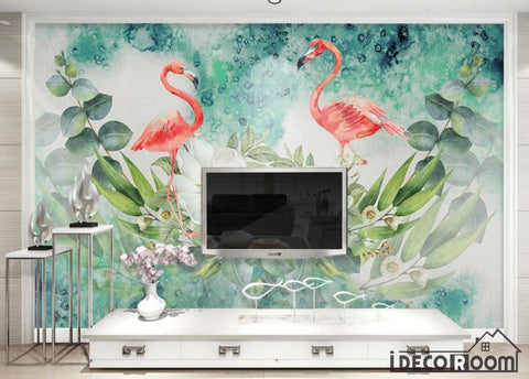 Image of Nordic minimalist  floral flamingo wallpaper wall murals IDCWP-HL-000287