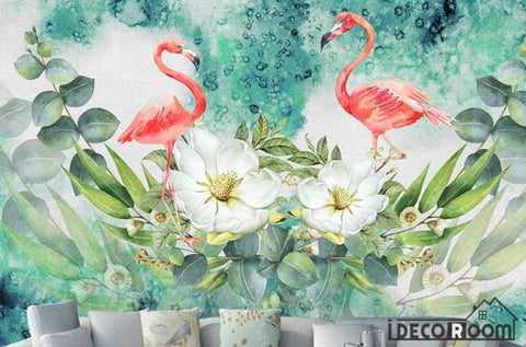 Image of Nordic minimalist floral flamingo wallpaper wall murals IDCWP-HL-000287