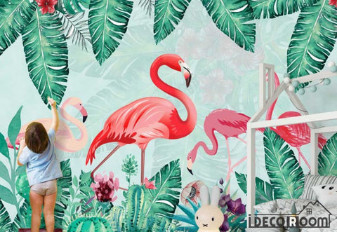 Image of Modern minimalist tropical plant floral flamingo wallpaper wall murals IDCWP-HL-000288