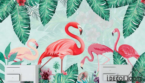 Image of Modern minimalist tropical plant floral flamingo wallpaper wall murals IDCWP-HL-000288
