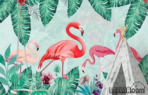 Image of Modern minimalist tropical plant floral flamingo wallpaper wall murals IDCWP-HL-000288