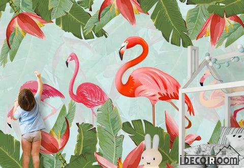 Image of Tropical plant parrot flamingo wallpaper wall murals IDCWP-HL-000289
