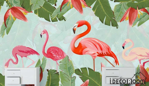 Image of Tropical plant parrot flamingo wallpaper wall murals IDCWP-HL-000289