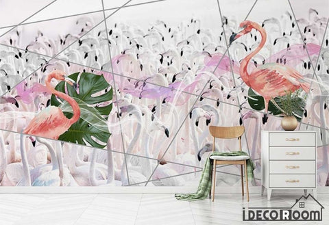 Image of Geometric Watercolor Flamingo Turtle Leaf wallpaper wall murals IDCWP-HL-000291
