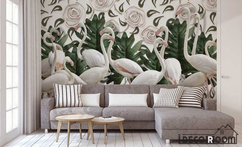 Image of Vintage Embossed Rose Flamingo Turtle Leaf wallpaper wall murals IDCWP-HL-000293