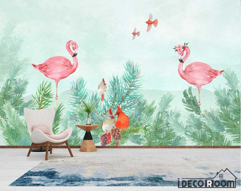 Image of Nordic flamingo leaf plant wallpaper wall murals IDCWP-HL-000294