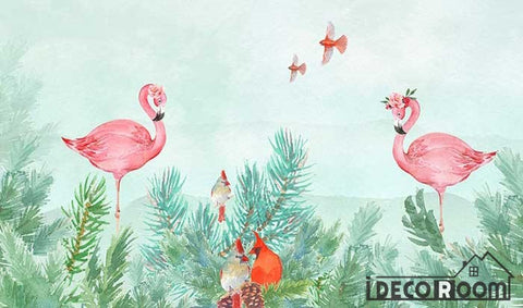 Image of Nordic flamingo leaf plant wallpaper wall murals IDCWP-HL-000294