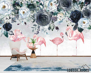 Nordic minimalist flamingo rose floral wallpaper wall murals IDCWP-HL-000295