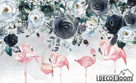 Image of Nordic minimalist flamingo rose floral wallpaper wall murals IDCWP-HL-000295