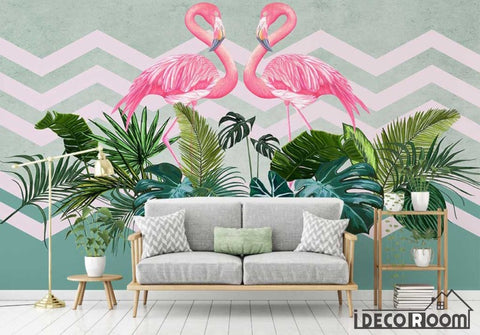 Image of Nordic minimalist tropical plant flamingo sofa wallpaper wall murals IDCWP-HL-000298