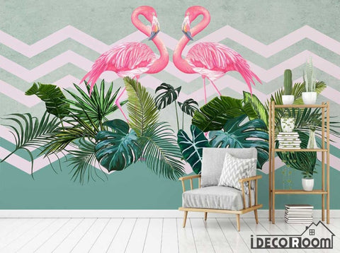 Image of Nordic minimalist tropical plant flamingo sofa wallpaper wall murals IDCWP-HL-000298